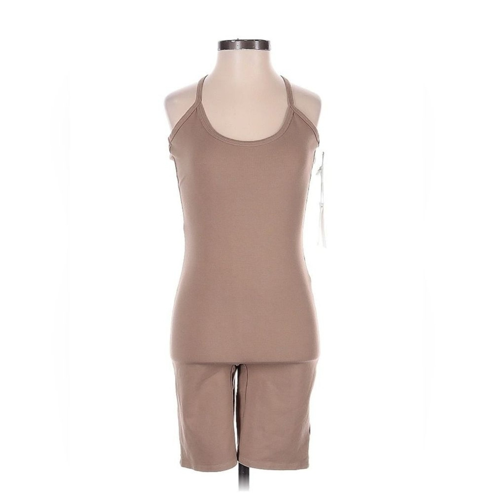 Good American Biker Romper Womens Size 1 Putty Tan Athleisure Minimalist